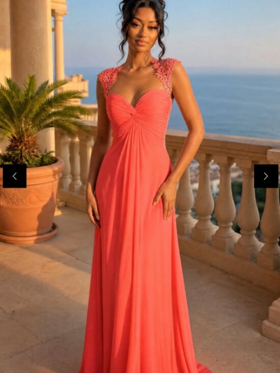 La Femme Dresses & Skirts - Beaded Cap-Sleeve Long Dress | Size 6 | Pink Grapefruit